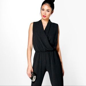 Cache Geo-print, faux-wrap Jumpsuit w/pockets.